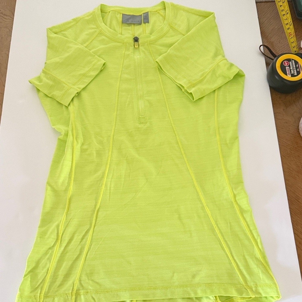 Athleta Neon Lime UPF Pacifica Swim Short Sleeve Top Summer Beach - Picture 2 of 4